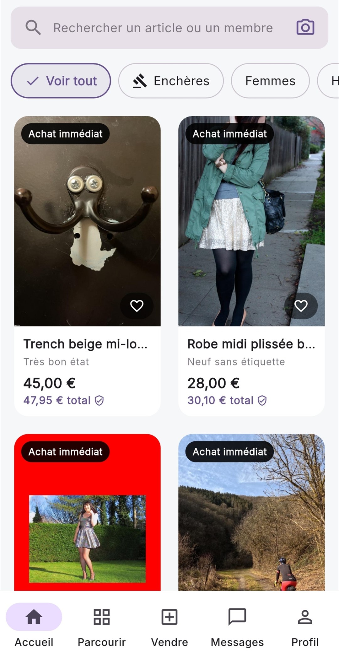 L'accueil de l'app Sibyro : la recherche, les filtres et les annonces des membres